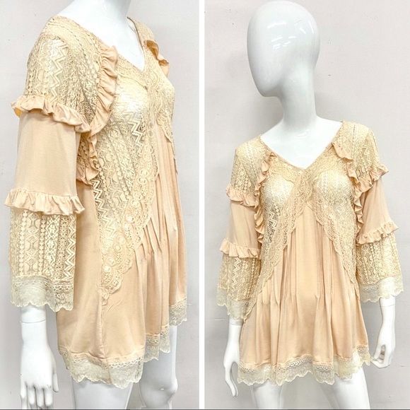 🆕 Cream POL Lace Ruffle Flounce Tunic Top or Mini Dress NWT - Picture 2 of 4